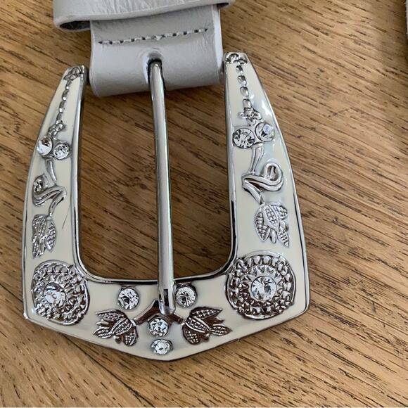 Love Strength Gray Leather Belt with Rhinestone Detailed Buckle main image 4